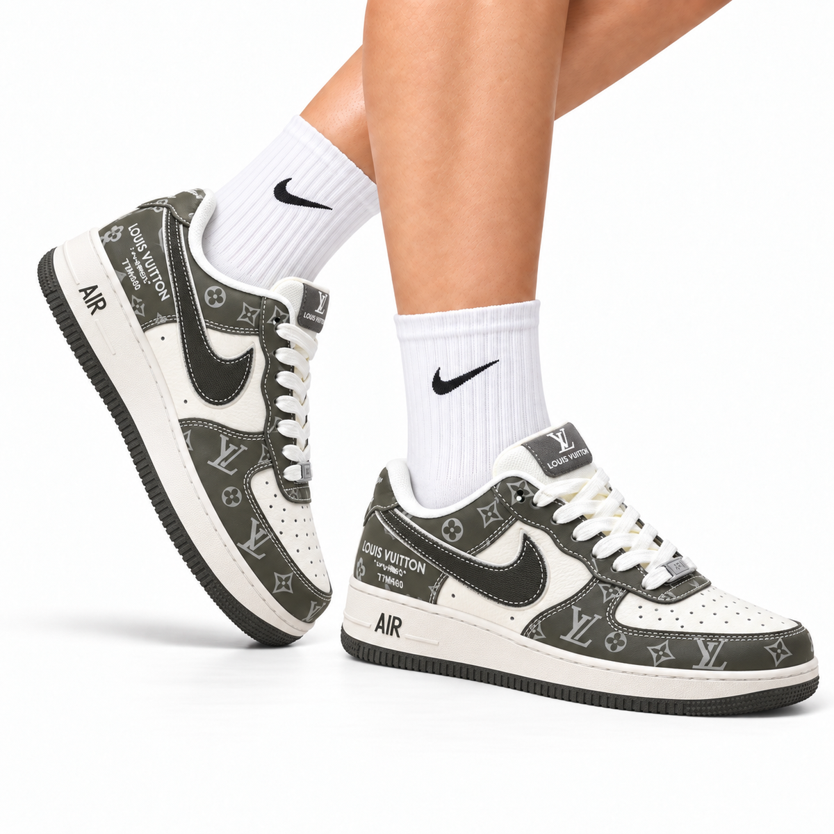 Nike Air Force 1 Low Black Gray Monogram Print Unisex Sneakers Style 11