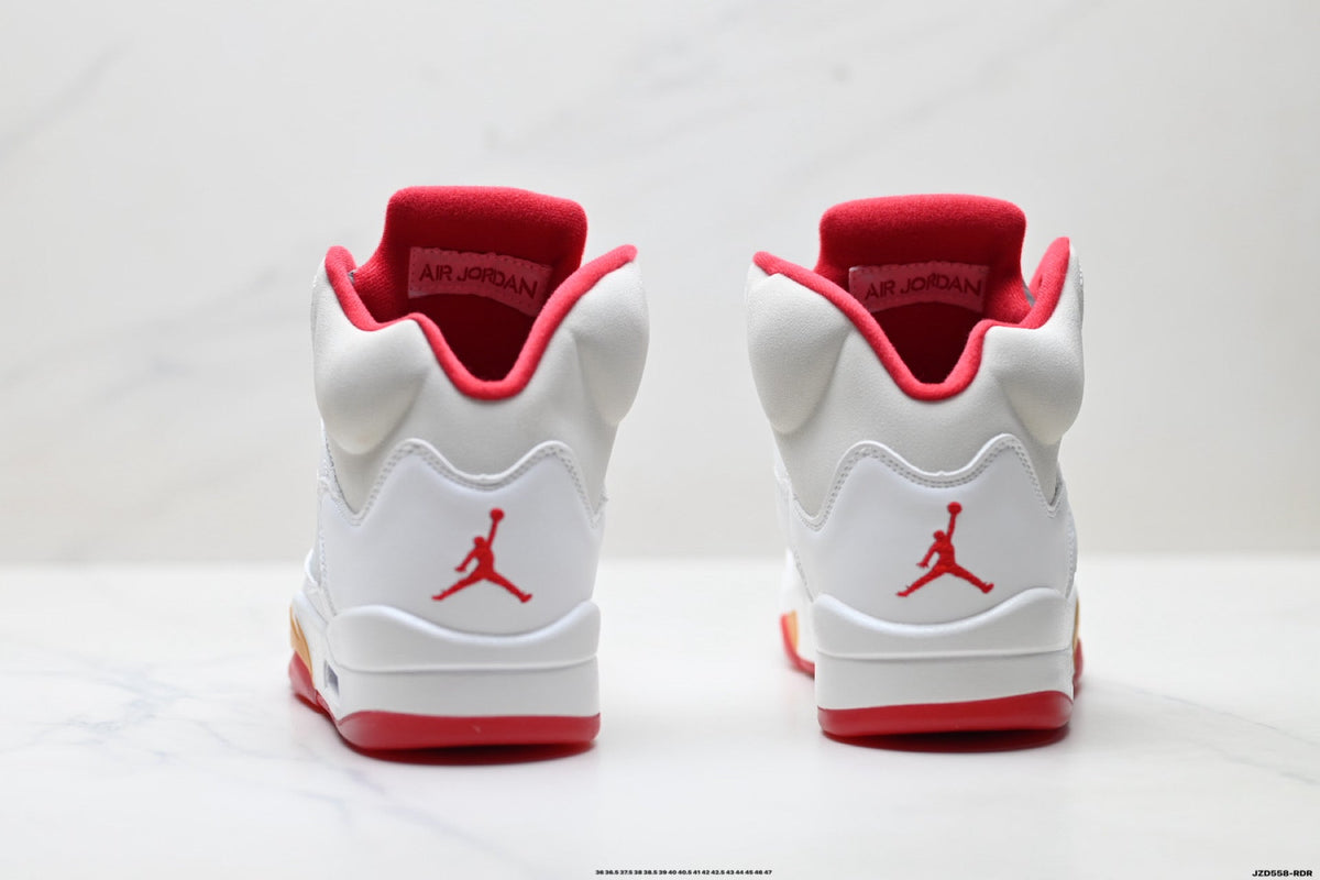 Air Jordan 5 Retro White Orange Red Sneakers