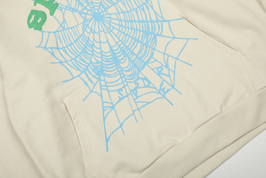 Sp5der Cream Graphic Hoodie & Sweatpants Matching Set