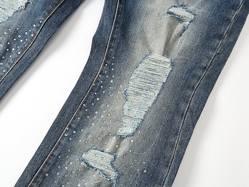 Purple Brand Rhinestone Distressed Flared Jeans