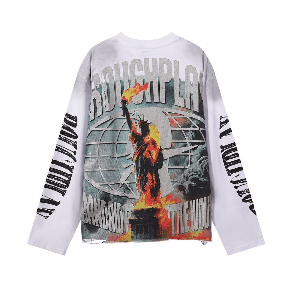 Rough Play Statue of Liberty Graphic Long-Sleeve T-Shirt