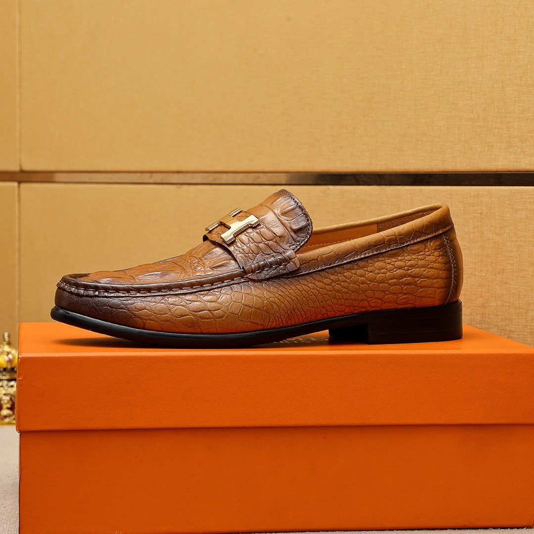 Hermès Textured Metal-Hardware Loafers